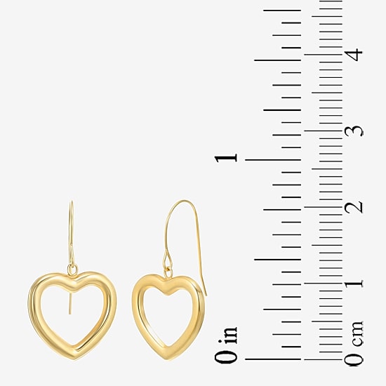 Womens 10K Gold Heart Drop Earrings