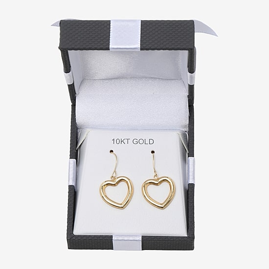 Womens 10K Gold Heart Drop Earrings