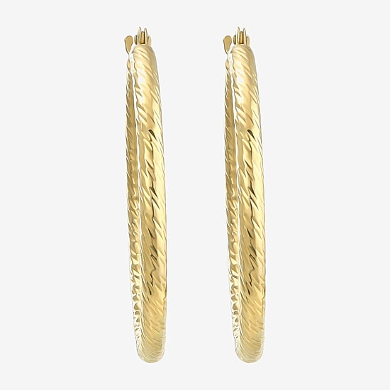 Womens 14K Gold 25mm Round Hoop Earrings