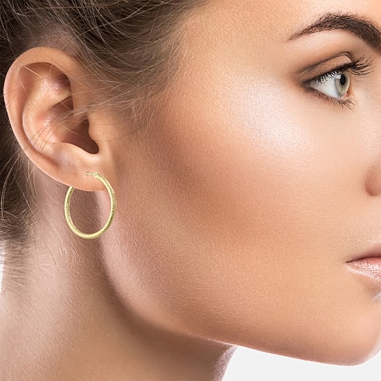 Womens 14K Gold 25mm Round Hoop Earrings