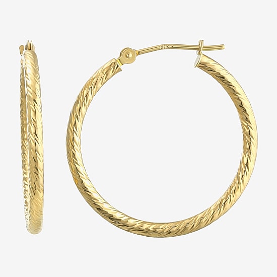 Womens 14K Gold 25mm Round Hoop Earrings