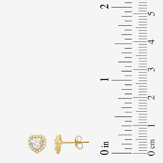 Cubic Zirconia 14K Gold 7mm Heart Stud Earrings