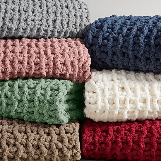 Madison Park Chenille Handmade Chunky Knit Lightweight Throw