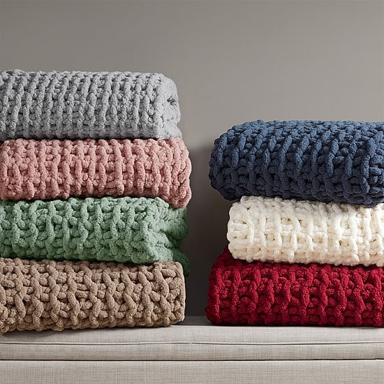 Madison Park Chenille Handmade Chunky Knit Lightweight Throw