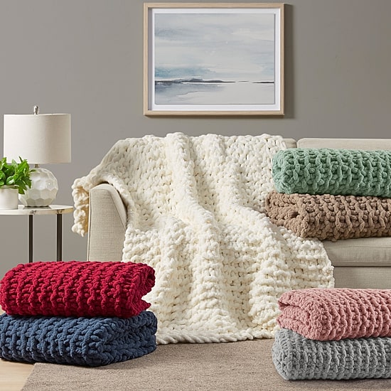 Madison Park Chenille Handmade Chunky Knit Lightweight Throw