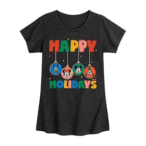 Disney Collection Girls Round Neck Short Sleeve Regular Fit Mickey and Friends Graphic T-Shirt, X-large, Black