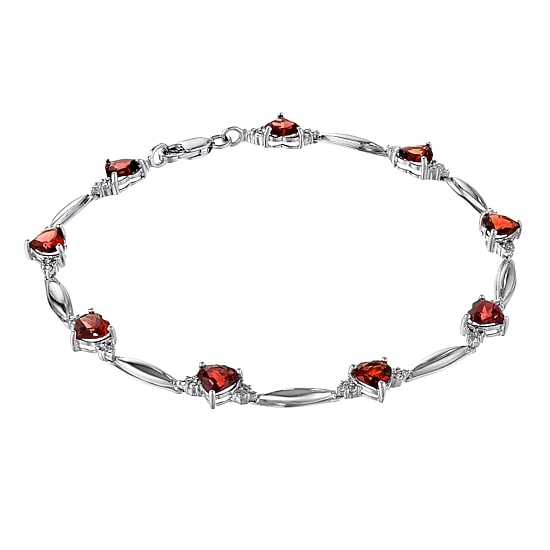 Genuine Garnet Heart-Shaped Sterling Silver Bracelet 