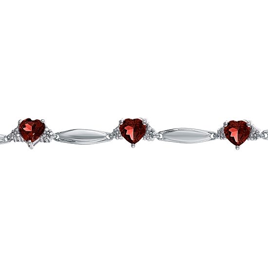 Genuine Garnet Heart-Shaped Sterling Silver Bracelet 