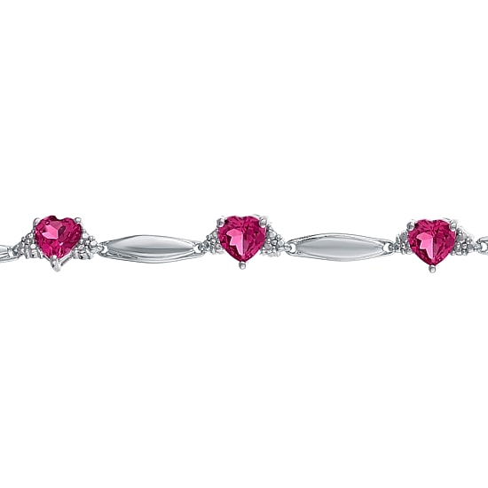 Lab-Created Ruby Heart-Shaped Sterling Silver Bracelet 