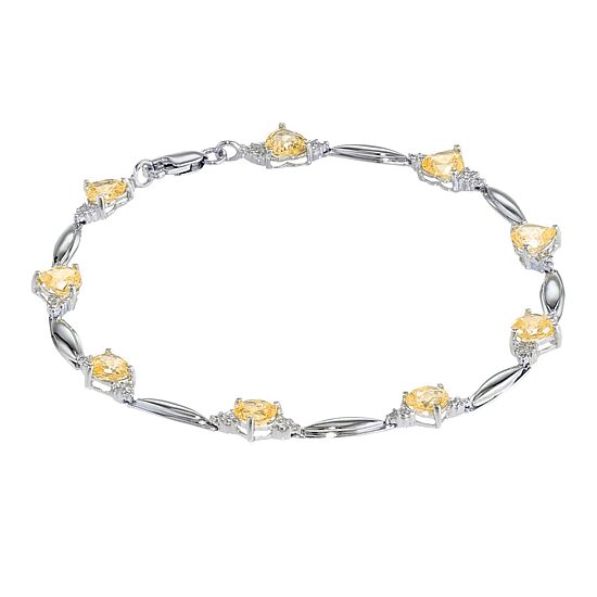 Genuine Citrine Heart-Shaped Sterling Silver Bracelet 