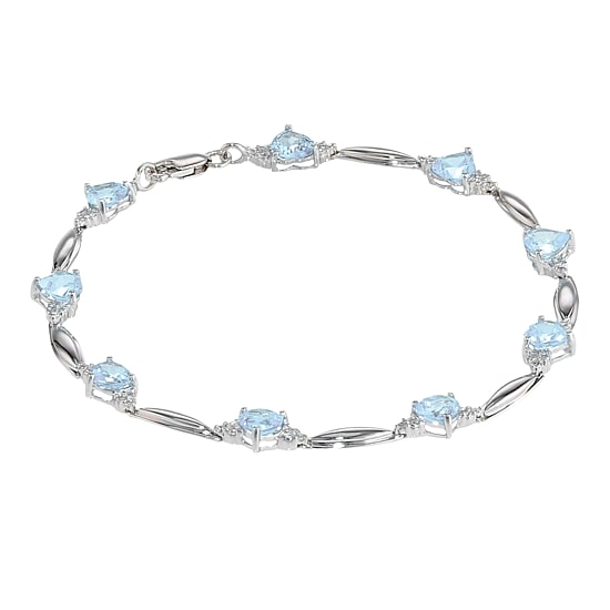 Simulated Aquamarine Heart-Shaped Sterling Silver Bracelet
