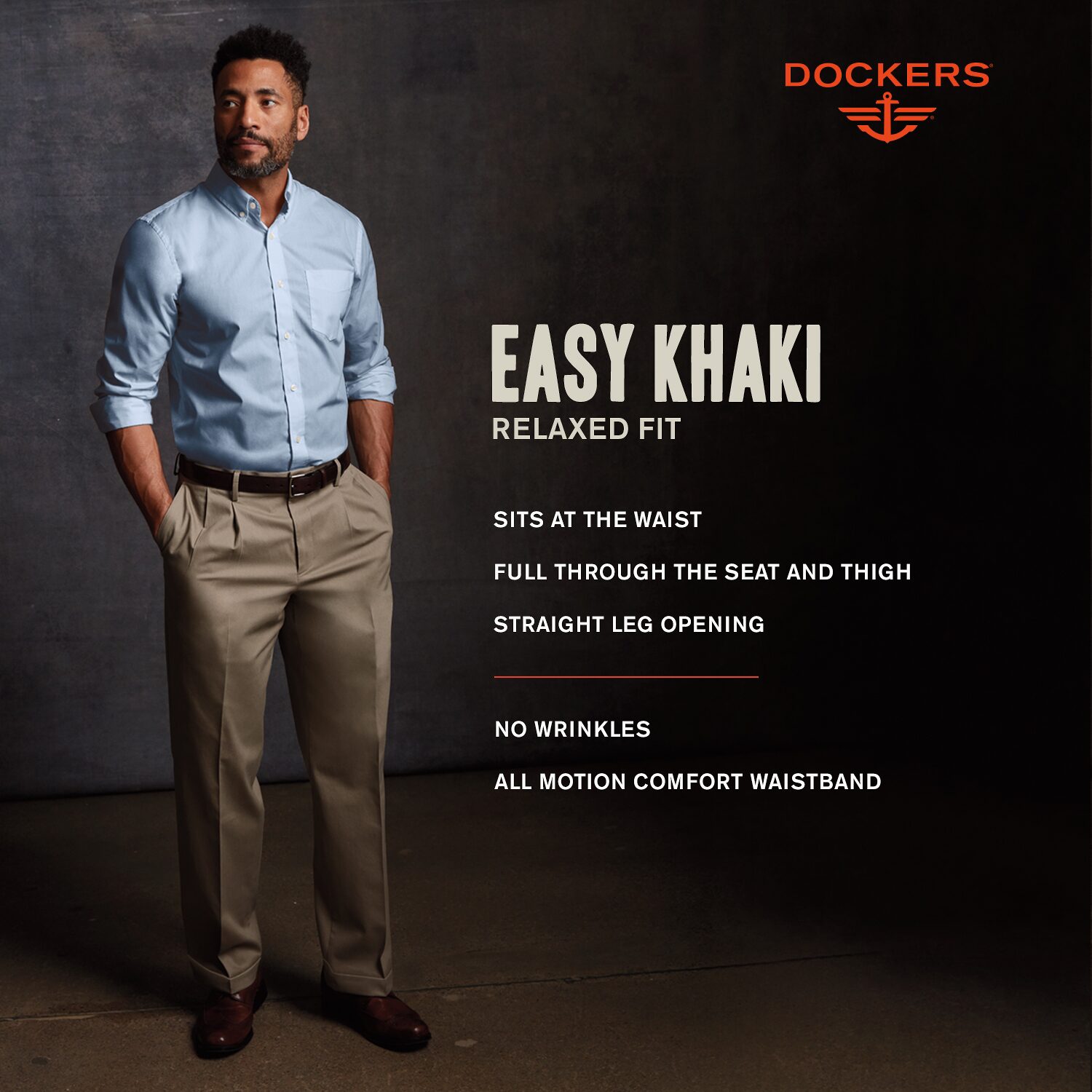 Dockers Easy Khaki With Stretch Mens Relaxed Fit Pleated Pant