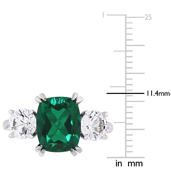 Womens Lab Created Green Emerald 10K Gold 3-Stone Cocktail Ring