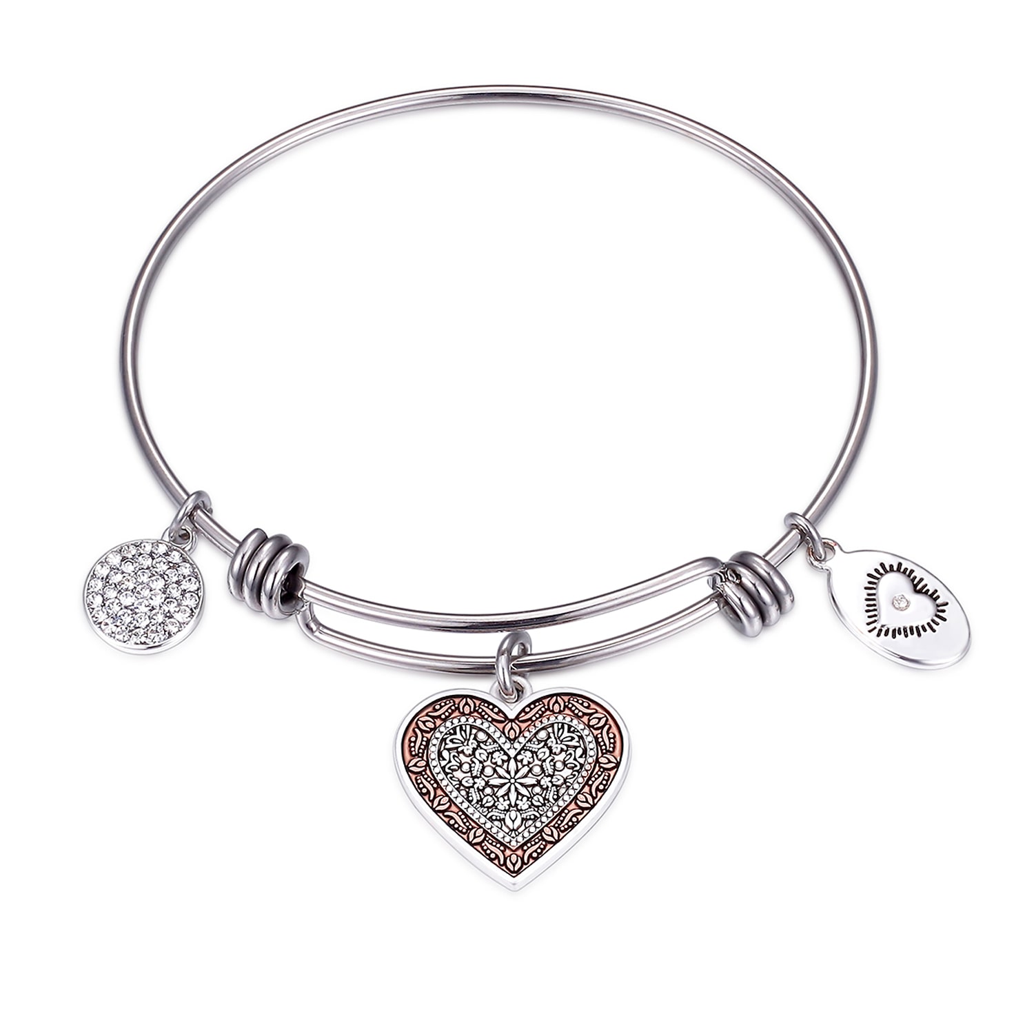 Footnotes Mom Womens Crystal Stainless Steel Round Bangle Bracelet