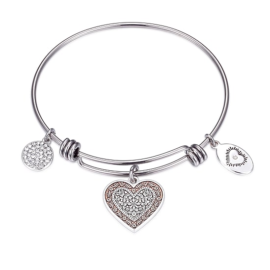Footnotes Mom Womens Crystal Stainless Steel Round Bangle Bracelet