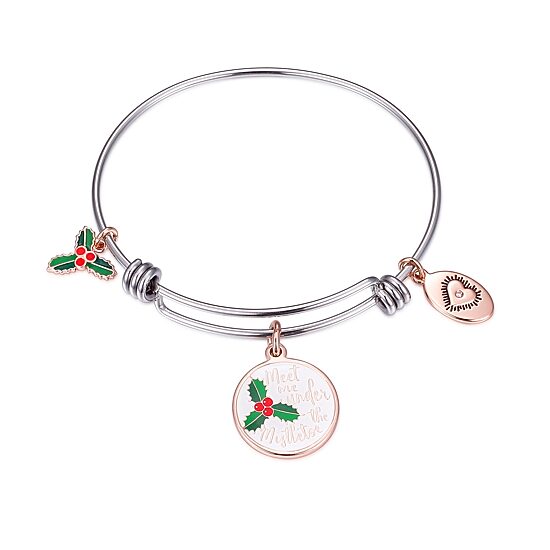 Footnotes Mistletoe Womens Stainless Steel Round Bangle Bracelet