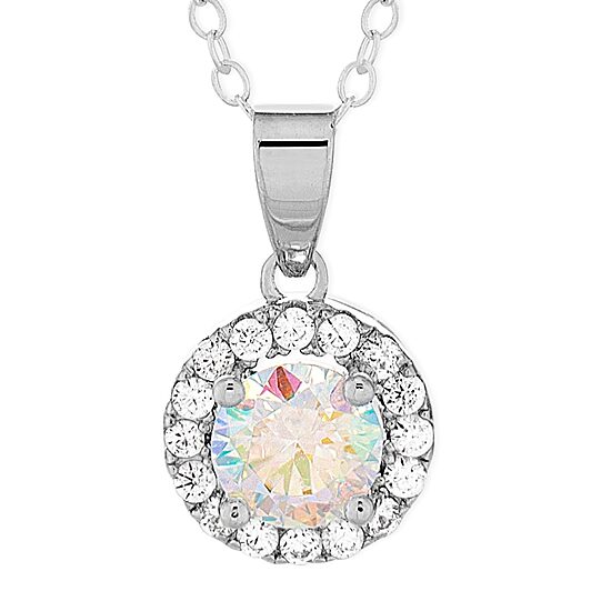 DiamonArt® Preciosa Aurora Borealis Womens 1 3/4 CT. T.W. White Cubic Zirconia Sterling Silver Halo Pendant Necklace