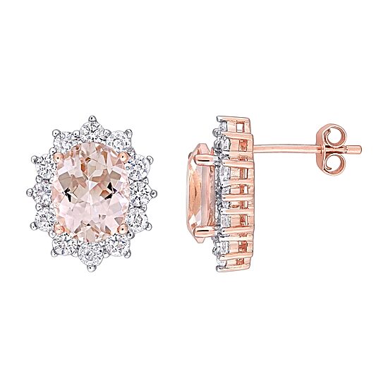 Simulated Pink Morganite 18K Rose Gold Over Silver 11.8mm Stud Earrings