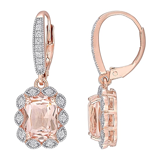Womens Simulated Pink Morganite 18K Rose Gold Over Silver Drop Earrings