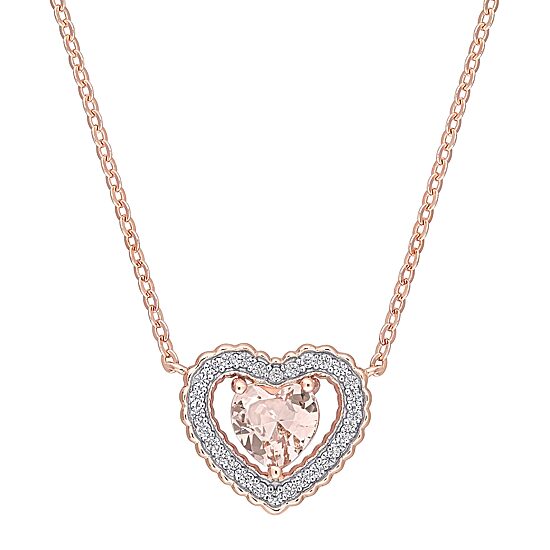 Womens Simulated Pink Morganite 18K Rose Gold Over Silver Heart 18 Inch Pendant Necklace