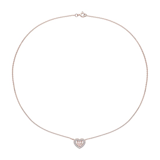 Womens Simulated Pink Morganite 18K Rose Gold Over Silver Heart 18 Inch Pendant Necklace