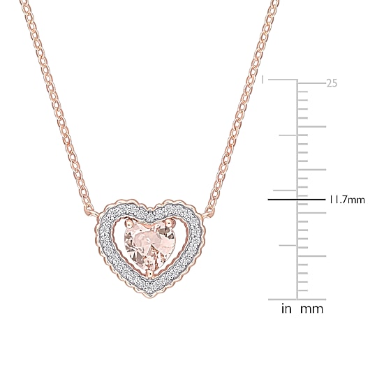 Womens Simulated Pink Morganite 18K Rose Gold Over Silver Heart 18 Inch Pendant Necklace