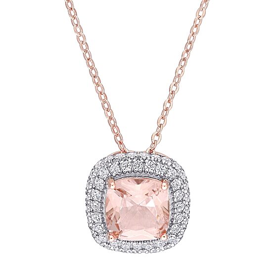 Womens Simulated Pink Morganite 18K Rose Gold Over Silver 16 Inch Pendant Necklace