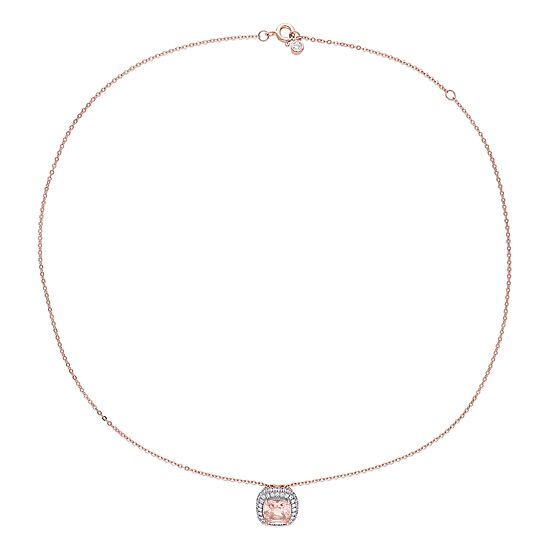 Womens Simulated Pink Morganite 18K Rose Gold Over Silver 16 Inch Pendant Necklace
