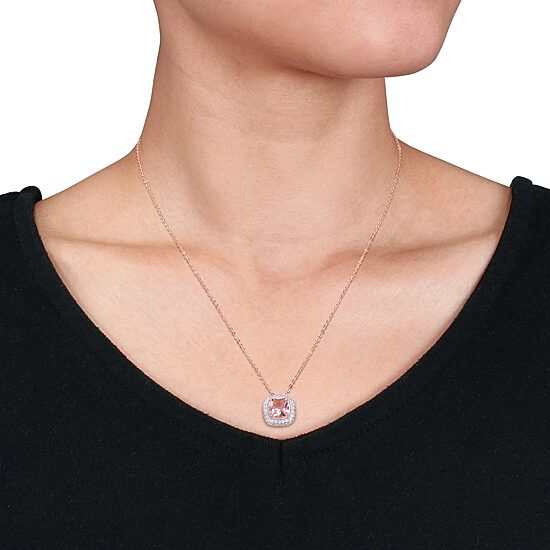 Womens Simulated Pink Morganite 18K Rose Gold Over Silver 16 Inch Pendant Necklace