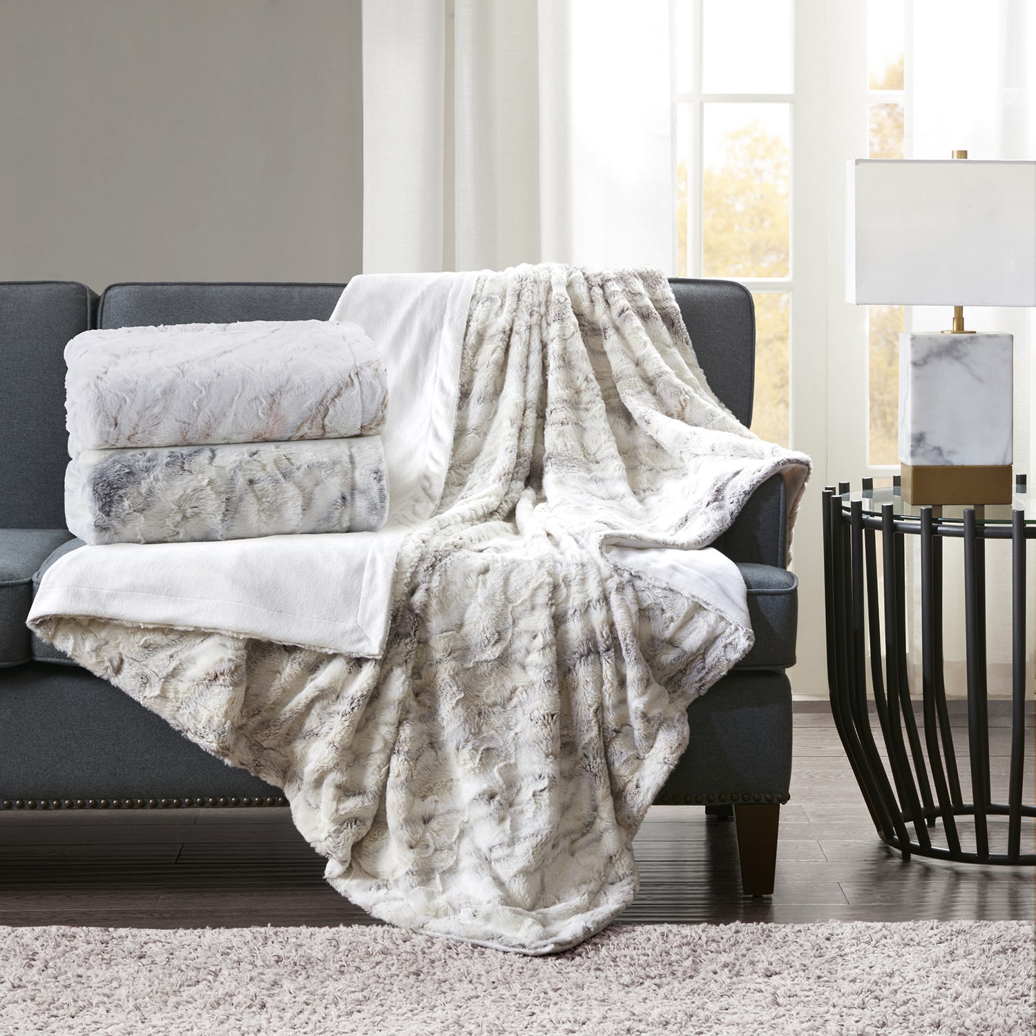 Madison Park Aina Oversized Faux Fur Throw