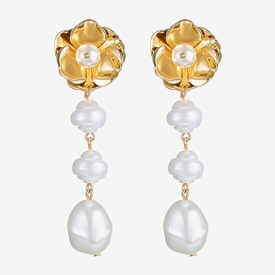 Bijoux Bar Gold Tone Womens Simulated Pearl Flower Hypoallergenic Drop Earrings
