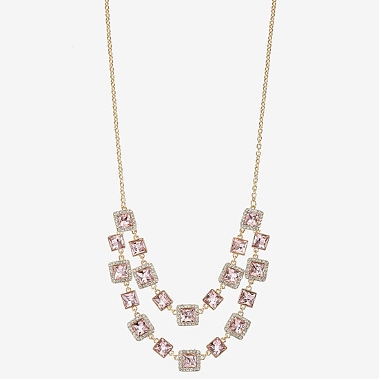 Monet Jewelry Layered Womens Pink Glass 18 Inch Strand Necklace