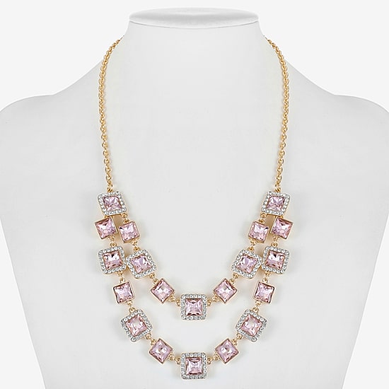 Monet Jewelry Layered Womens Pink Glass 18 Inch Strand Necklace