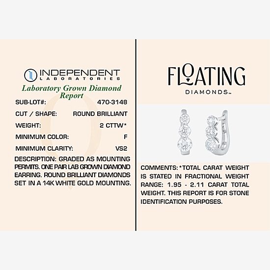 Floating Diamonds (F / Vs2) Womens 2 CT. T.W. Lab Grown White Diamond 14K Gold 16.1mm Hoop Earrings