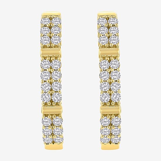 (H-I / I1) Womens 1 CT. T.W. Lab Grown White Diamond 10K Gold 25.6mm Hoop Earrings