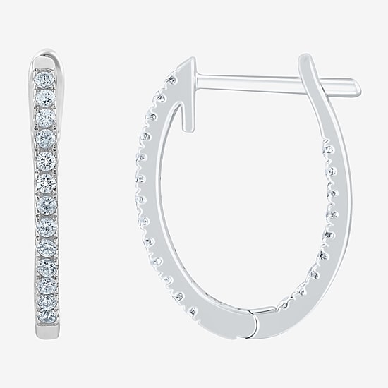 (H-I / I1) 1/4 CT. T.W. Lab Grown White Diamond 10K White or Yellow Gold 16.4mm Hoop Earrings