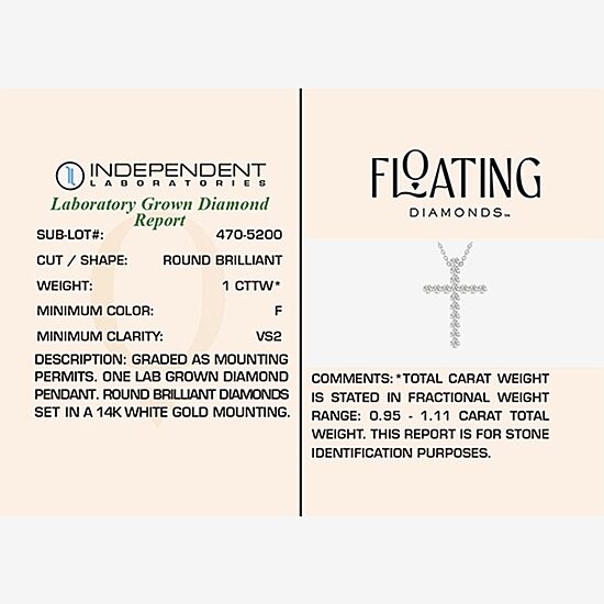 Floating Diamonds (F / Vs2) Womens 1 CT. T.W. Lab Grown White Diamond 14K Gold Cross 18 Inch Pendant Necklace