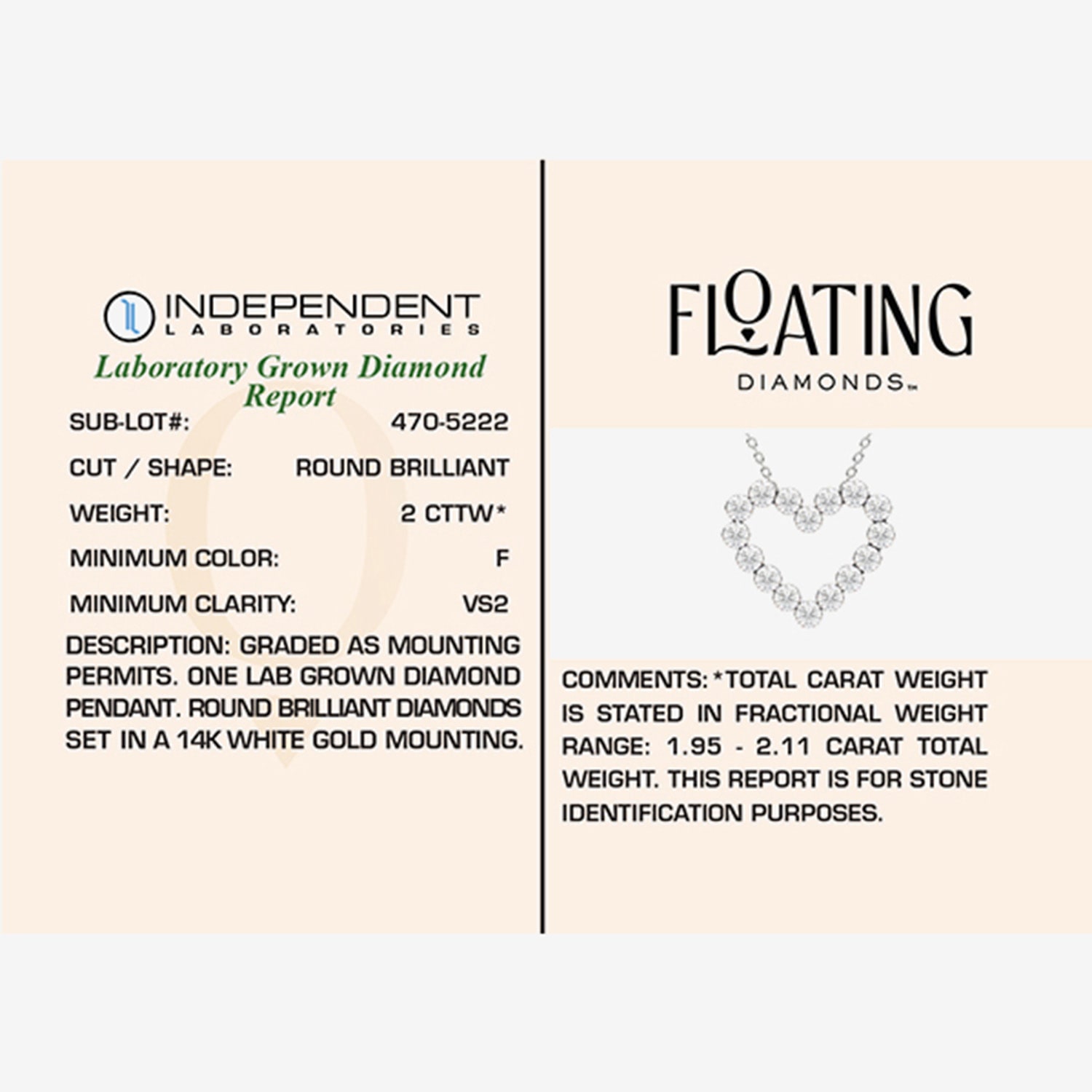 Floating Diamonds (F / Vs2) Womens 2 CT. T.W. Lab Grown White Diamond 14K Gold Heart 18 Inch Pendant Necklace