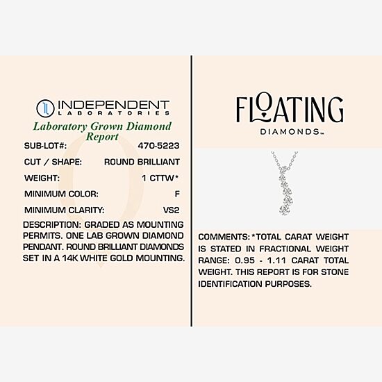 Floating Diamonds (F / Vs2) Womens 1 CT. T.W. Lab Grown White Diamond 14K Gold 18 Inch Pendant Necklace