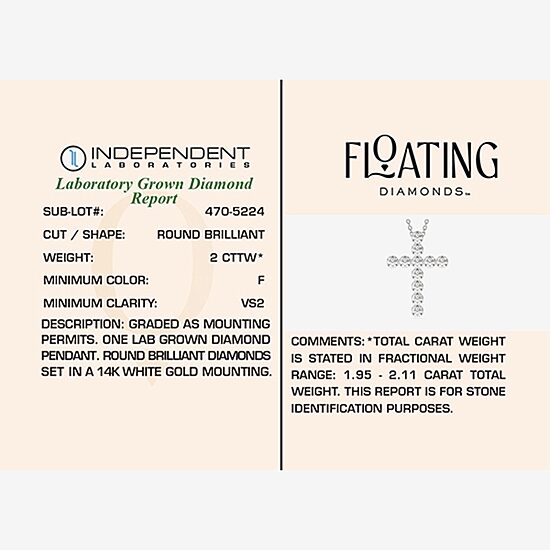 Floating Diamonds (F / Vs2) Womens 2 CT. T.W. Lab Grown White Diamond 14K Gold Cross 18 Inch Pendant Necklace