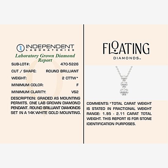 Floating Diamonds (F / Vs2) Womens 2 CT. T.W. Lab Grown White Diamond 14K Gold Round 18 Inch Pendant Necklace