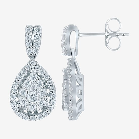 Diamond Blossom (H-I / I1) Womens 1 CT. T.W. Lab Grown White Diamond 10K Gold Pear Drop Earrings