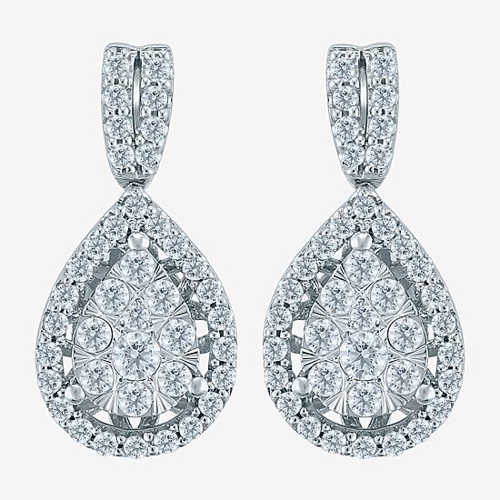 Diamond Blossom (H-I / I1) Womens 1 CT. T.W. Lab Grown White Diamond 10K Gold Pear Drop Earrings