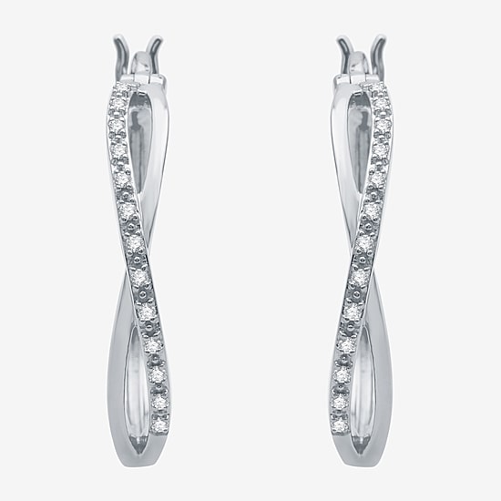 Yes, Please! Womens 1/10 CT. T.W. Natural Diamond 14K Gold Over Silver 26.4mm Hoop Earrings