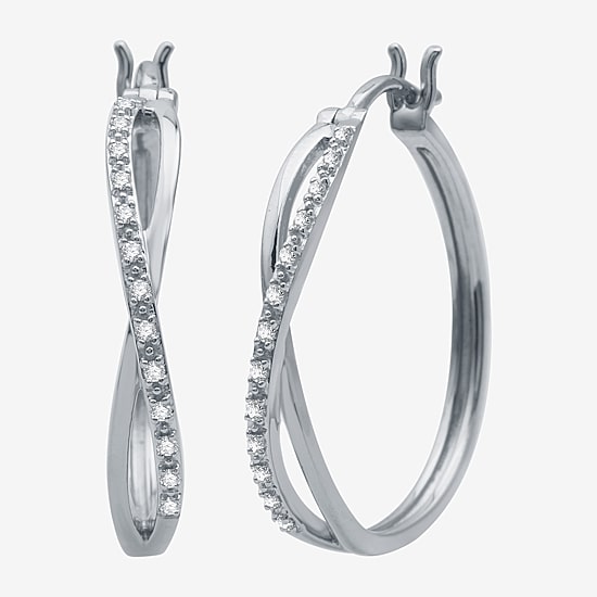 Yes, Please! Womens 1/10 CT. T.W. Natural Diamond 14K Gold Over Silver 26.4mm Hoop Earrings
