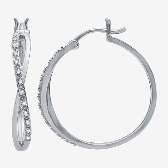 Yes, Please! Womens 1/10 CT. T.W. Natural Diamond 14K Gold Over Silver 26.4mm Hoop Earrings