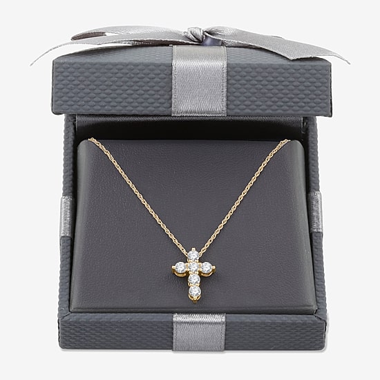 Womens 1/2 CT. T.W. Lab Grown White Diamond Sterling Silver Or 14K Gold Over Silver Cross Pendant Necklace