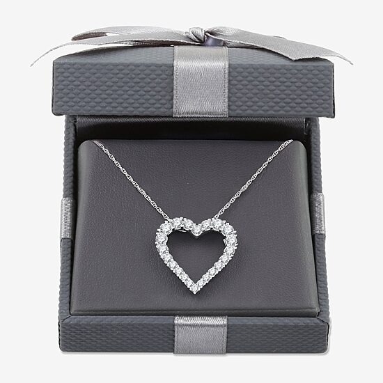 Womens 1 CT. T.W. Lab Grown White Diamond Sterling Silver Heart 18 Inch Pendant Necklace