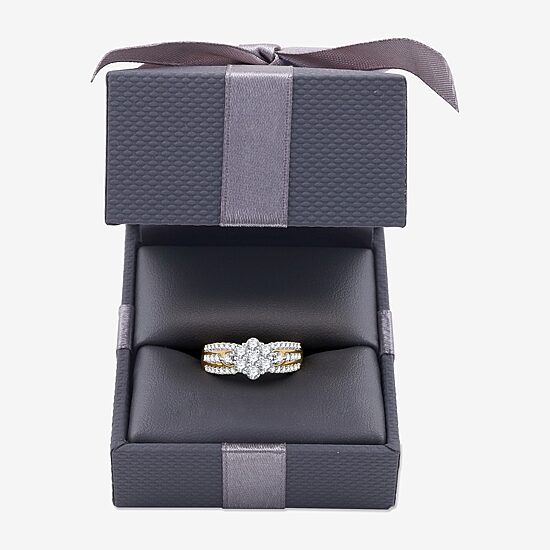 Womens 1 CT. T.W. Lab Grown White Diamond 14K Gold Over Silver Sterling Silver Flower Side Stone Cocktail Ring