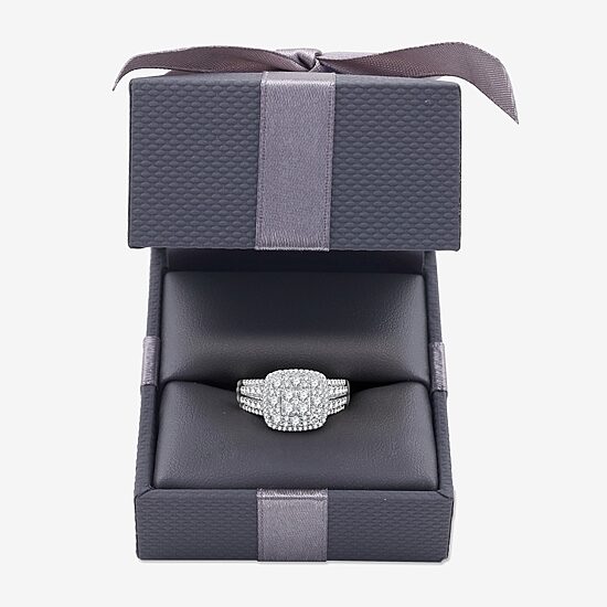 Womens 1 CT. T.W. Lab Grown White Diamond Sterling Silver Cushion Halo Side Stone Cocktail Ring